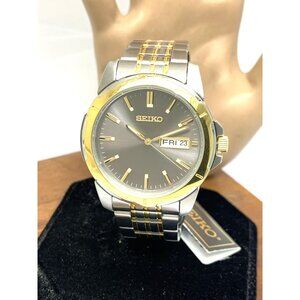 Seiko Men's Watch SUR356 Quartz Gray Dial Day Date Two Tone Stainless Steel 39mm
